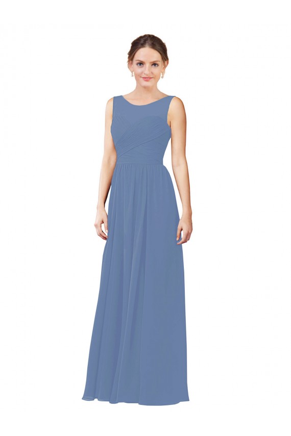 Sleeveless Windsor Blue Sheath Illusion Neck Bridesmaid Dress Lincoln