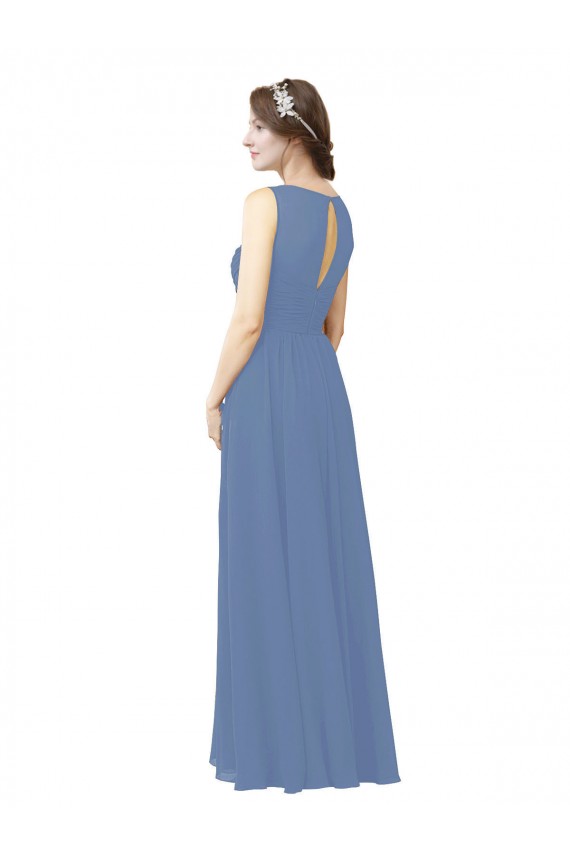 Sleeveless Windsor Blue Sheath Illusion Neck Bridesmaid Dress Lincoln