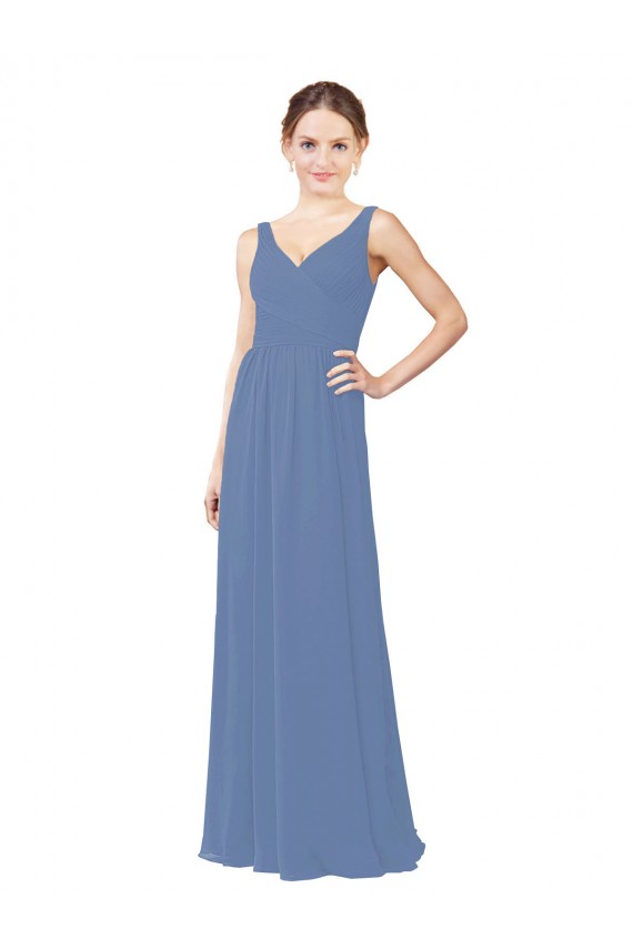 Sleeveless Windsor Blue Sheath V-Neck Bridal Party Dress Lincoln