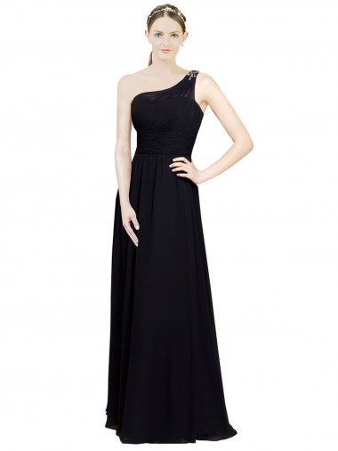 Sleeveless Black A-Line One Shoulder Bridesmaid Dresses Lincoln
