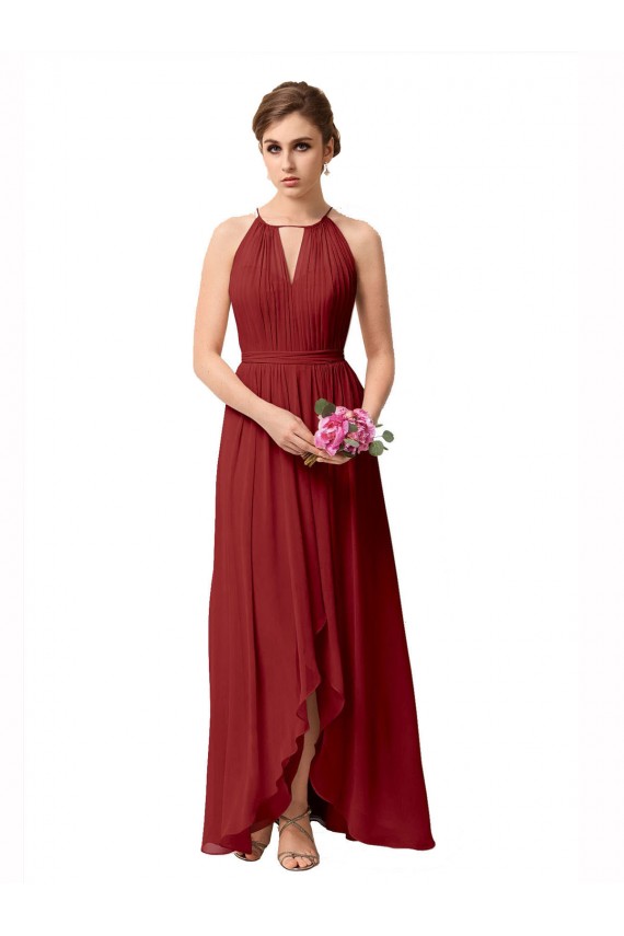 Sleeveless Burgundy A-Line High Neck High Low Bridesmaid Dress Lincoln