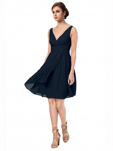 Sleeveless Dark Navy A-Line V-Neck Bridesmaid Dress Lincoln