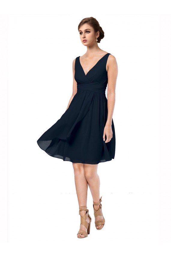 Sleeveless Dark Navy A-Line V-Neck Bridesmaid Dress Lincoln