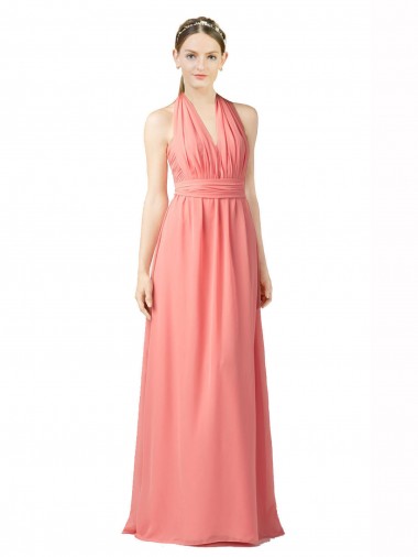 Sleeveless Watermelon A-Line Halter Neck Bridesmaid Dress Lincoln