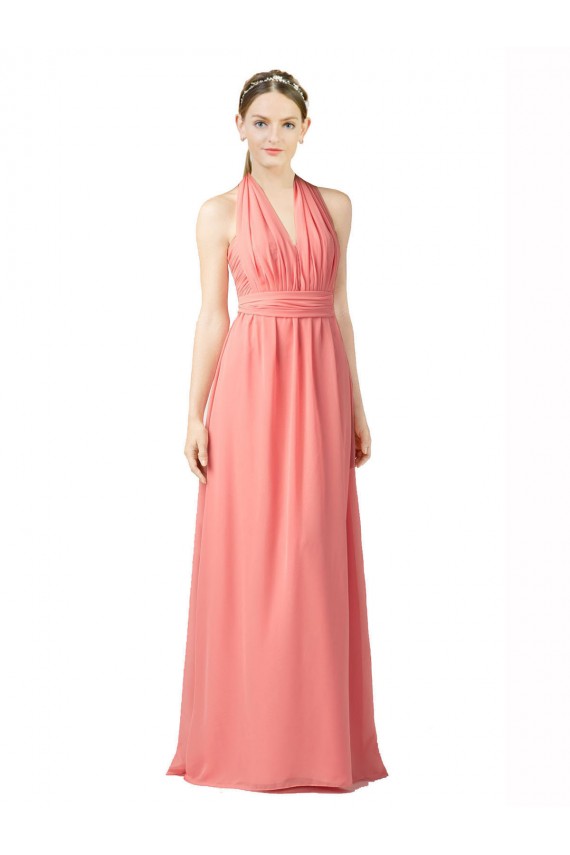 Sleeveless Watermelon A-Line Halter Neck Bridesmaid Dress Lincoln