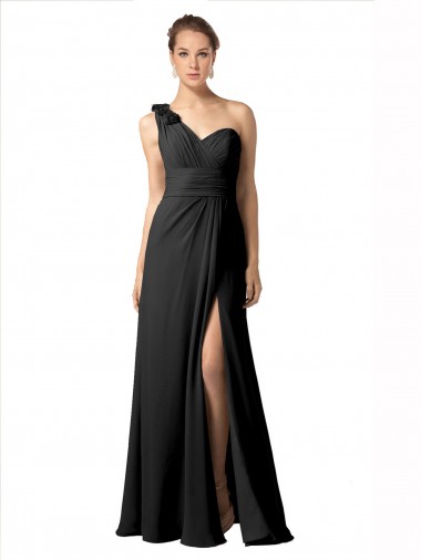 Sleeveless Black A-Line One Shoulder Bridesmaid Dress / Formal Dress Lincoln