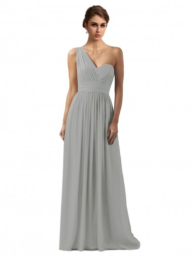 Sleeveless Silver A-Line One Shoulder Bridesmaid Dress Lincoln