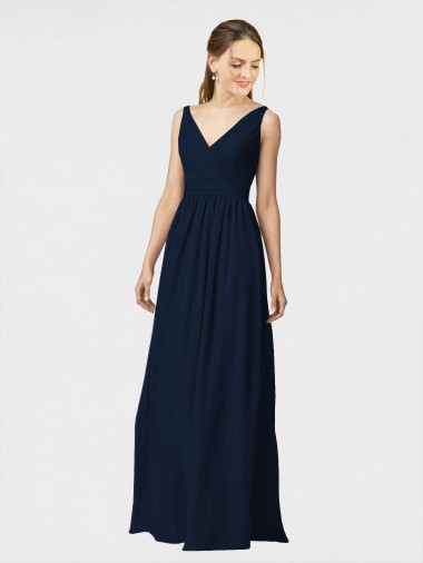 Sleeveless Dark Navy A-Line V-Neck Bridesmaid Dresses / Formal Dresses Lincoln