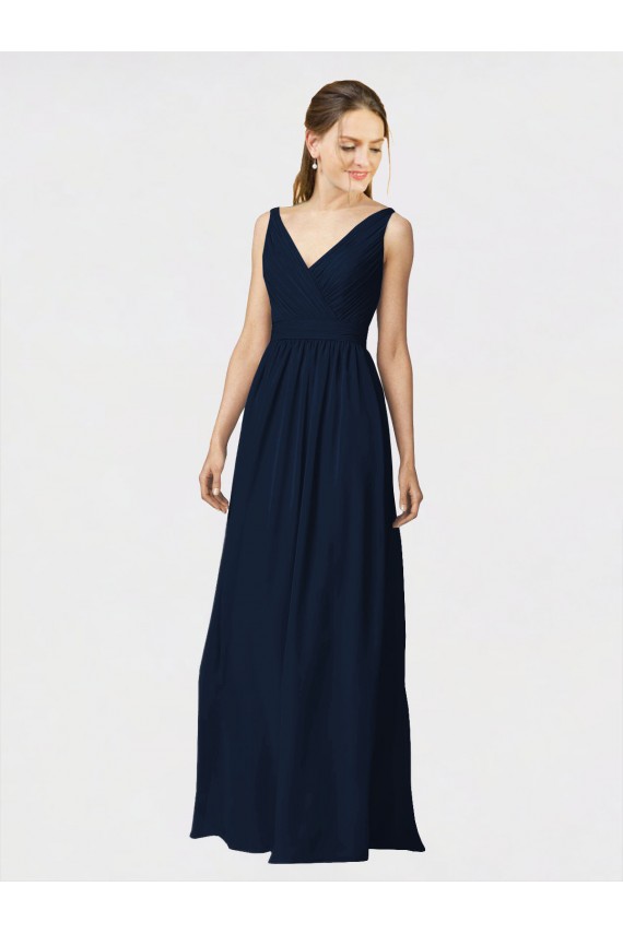 Sleeveless Dark Navy A-Line V-Neck Bridesmaid Dresses / Formal Dresses Lincoln