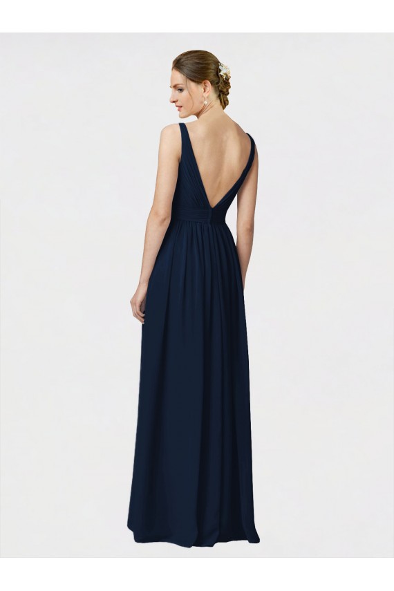 Sleeveless Dark Navy A-Line V-Neck Bridesmaid Dresses / Formal Dresses Lincoln