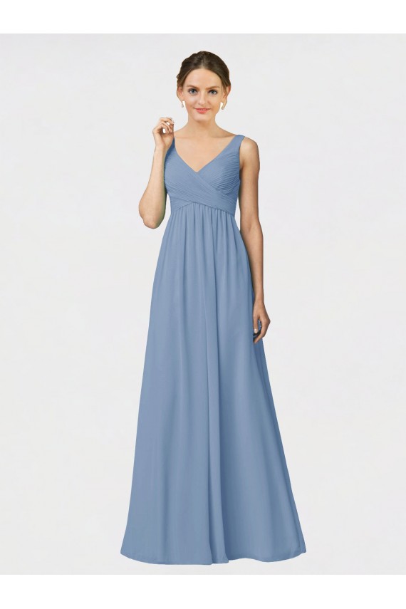 Sleeveless Dusty Blue A-Line Spaghetti Straps Bridesmaid Gown Lincoln