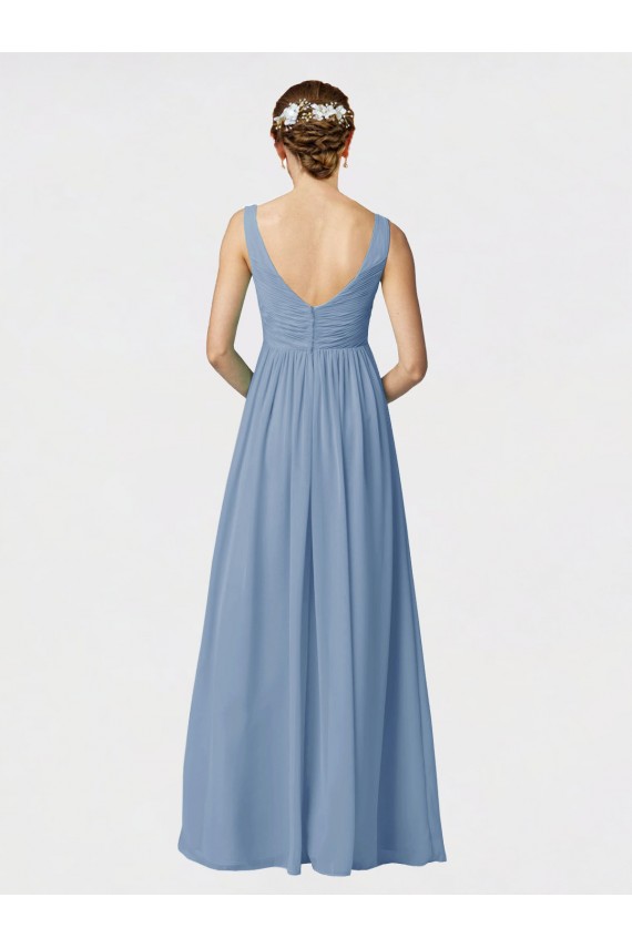 Sleeveless Dusty Blue A-Line Spaghetti Straps Bridesmaid Gown Lincoln