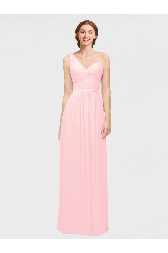 Sleeveless Pink A-Line One Shoulder Bridesmaid Dress Lincoln