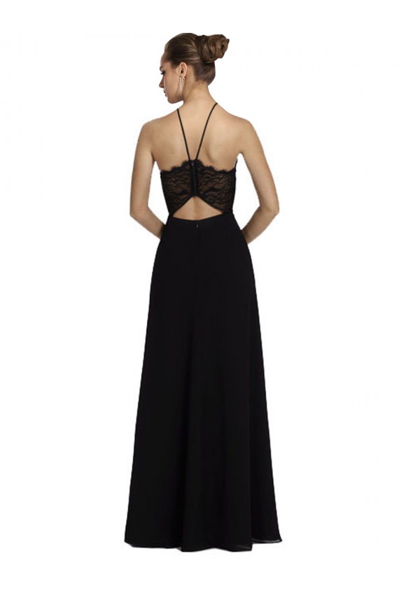 Sleeveless Black Open Back A-Line Halter Neck Bridesmaid Gown Lincoln