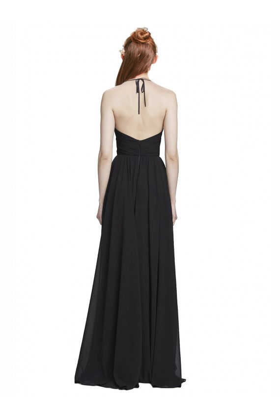 Sleeveless Dark Navy A-Line Halter Neck Formal Dress / Bridesmaid Dress Lincoln