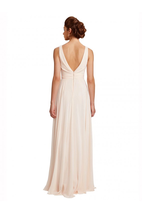 Sleeveless Cream Pink V-Back A-Line Bateau Neck Bridesmaid Dress / Evening Dress Lincoln