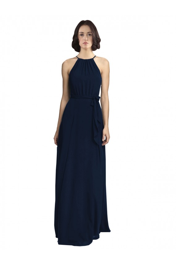Sleeveless Dark Navy A-Line Halter Neck Evening Gowns / Bridesmaid Dresses Lincoln