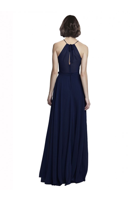 Sleeveless Dark Navy A-Line Halter Neck Evening Gowns / Bridesmaid Dresses Lincoln