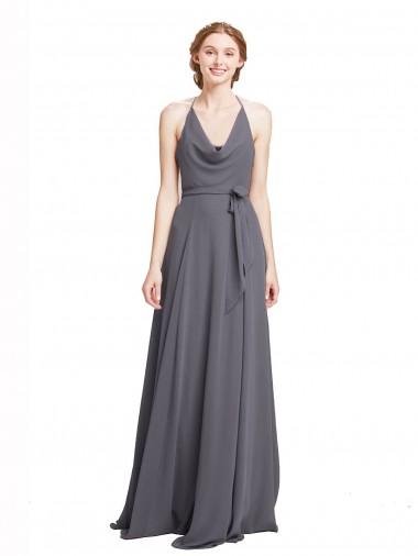 Sleeveless Slate Grey A-Line Spaghetti Straps Bridesmaid Dress Lincoln