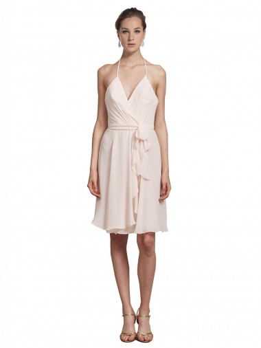 Sleeveless Cream Pink A-Line Halter Neck Bridesmaid Dress Lincoln