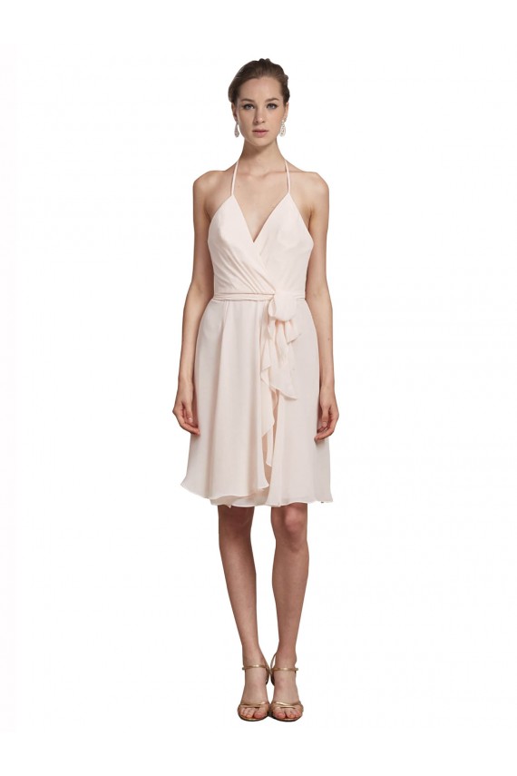 Sleeveless Cream Pink A-Line Halter Neck Bridesmaid Dress Lincoln
