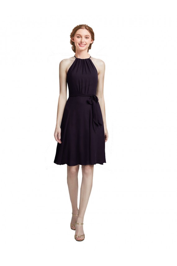 Sleeveless Grape A-Line Soft Chiffon Halter Neck Bridesmaid Dress Lincoln