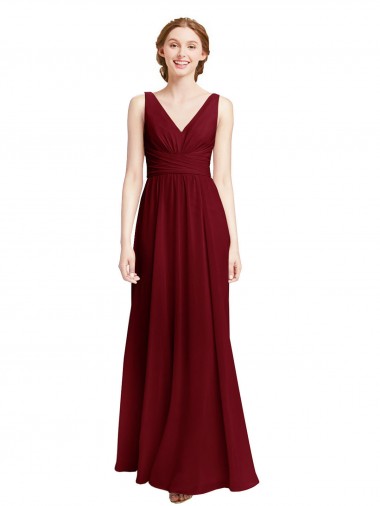 Sleeveless Burgundy A-Line V-Neck Bridesmaid Dress / Evening Gowns Lincoln