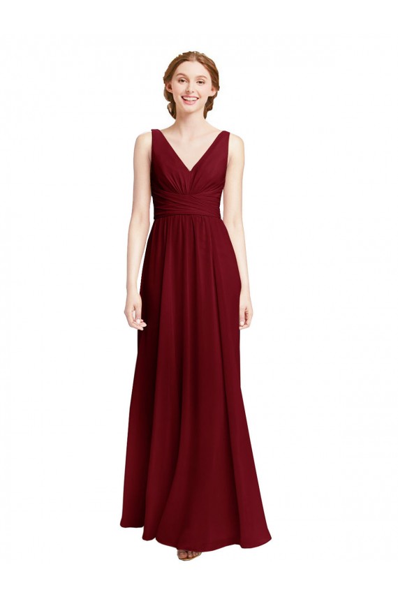 Sleeveless Burgundy A-Line V-Neck Bridesmaid Dress / Evening Gowns Lincoln