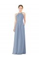 Sleeveless Dusty Blue Keyhole Back Sheath Halter Neck Bridesmaid Dress Lincoln