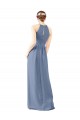 Sleeveless Dusty Blue Keyhole Back Sheath Halter Neck Bridesmaid Dress Lincoln