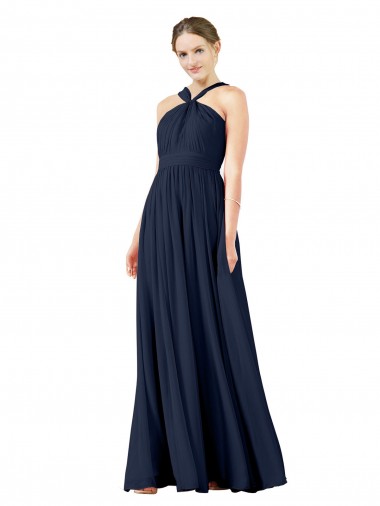 Sleeveless Dark Navy Princess V-Neck Bridesmaid Gowns Lincoln