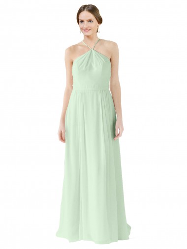 Sleeveless Sage A-Line Halter Neck Bridesmaid Dress Lincoln