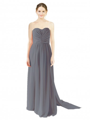 Sleeveless Slate Grey Open Back A-Line Sweetheart Bridesmaid Dress / Evening Dress Lincoln