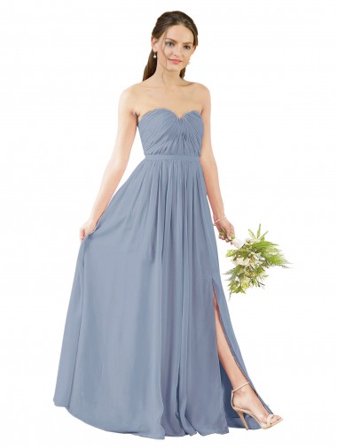 Sleeveless Dusty Blue Open Back A-Line Sweetheart Evening Gowns / Bridesmaid Dress Lincoln