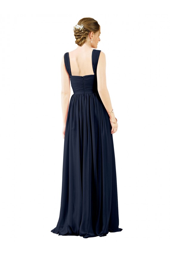 Sleeveless Dusty Blue Open Back A-Line Square Neck Bridesmaid Dress Lincoln