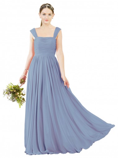 Sleeveless Dusty Blue Open Back A-Line Square Neck Bridesmaid Dress Lincoln