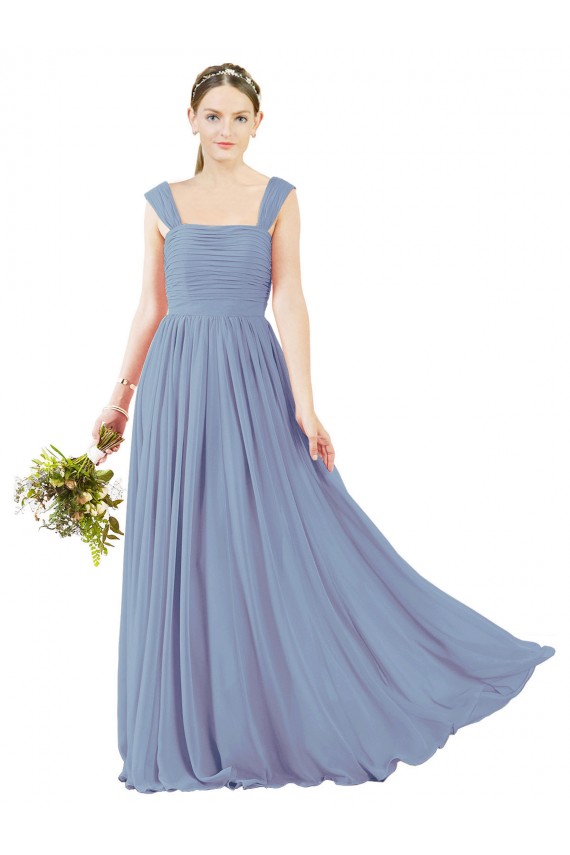 Sleeveless Dusty Blue Open Back A-Line Square Neck Bridesmaid Dress Lincoln
