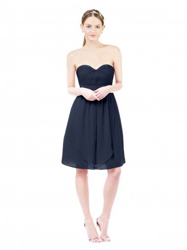 Sleeveless Dark Navy Open Back A-Line Sweetheart Bridesmaid Dress Lincoln