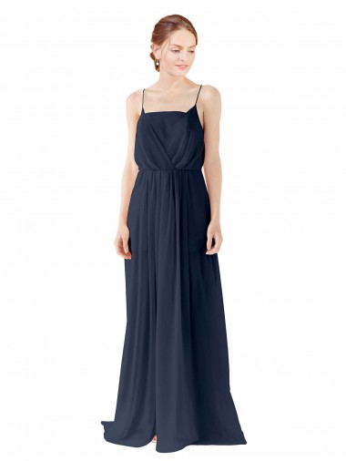 Sleeveless Dark Navy Open Back A-Line Spaghetti straps Bridesmaid Dress / Evening Gowns Lincoln
