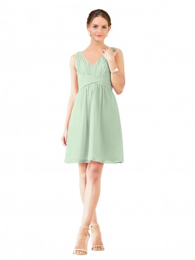 Sleeveless Sage A-Line V-Neck Bridesmaid Dress Lincoln