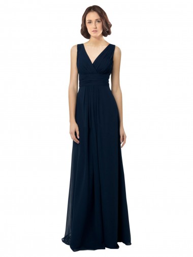 Sleeveless Dark Navy V-Back A-Line V-Neck Bridal Party Dress Lincoln