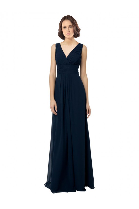 Sleeveless Dark Navy V-Back A-Line V-Neck Bridal Party Dress Lincoln