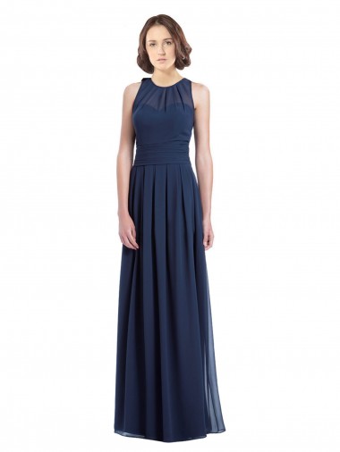 Sleeveless Dark Navy Keyhole Back A-Line Halter Neck Bridesmaid Dress Lincoln