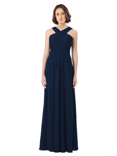 Sleeveless Dark Navy Open Back A-Line Off the Shoulder Bridesmaid Dress Lincoln