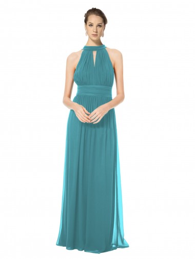 Sleeveless Hunter Keyhole Back A-Line Halter Neck Bridesmaid Dress Lincoln