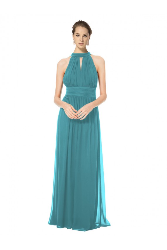 Sleeveless Hunter Keyhole Back A-Line Halter Neck Bridesmaid Dress Lincoln