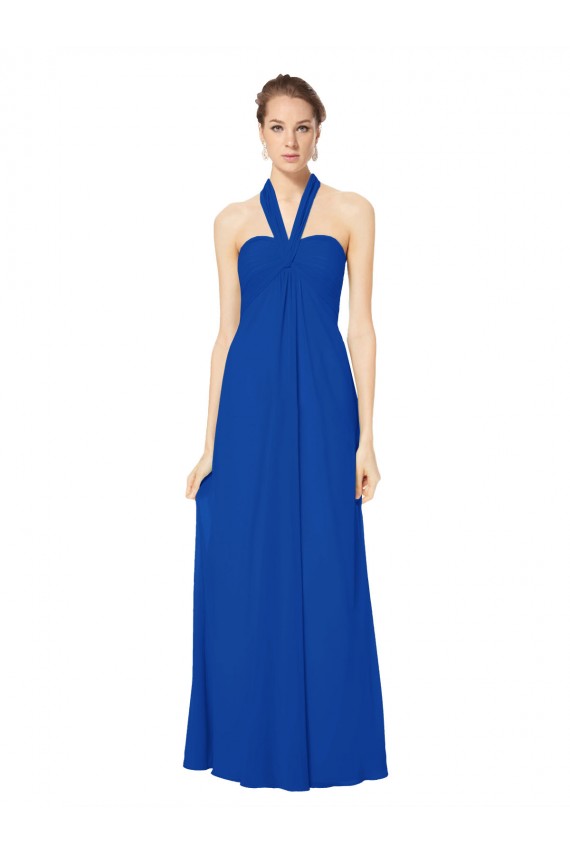 Sleeveless Royal Blue Open Back A-Line Halter Neck Bridesmaid Dress Lincoln