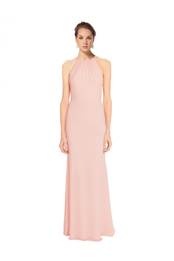 Sleeveless Pink A-Line Chiffon Spaghetti Straps Bridesmaid Dress Lincoln