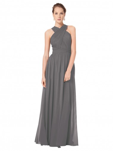 Sleeveless Stormy Silver Keyhole Back A-Line Halter Neck Bridesmaid Dress Lincoln