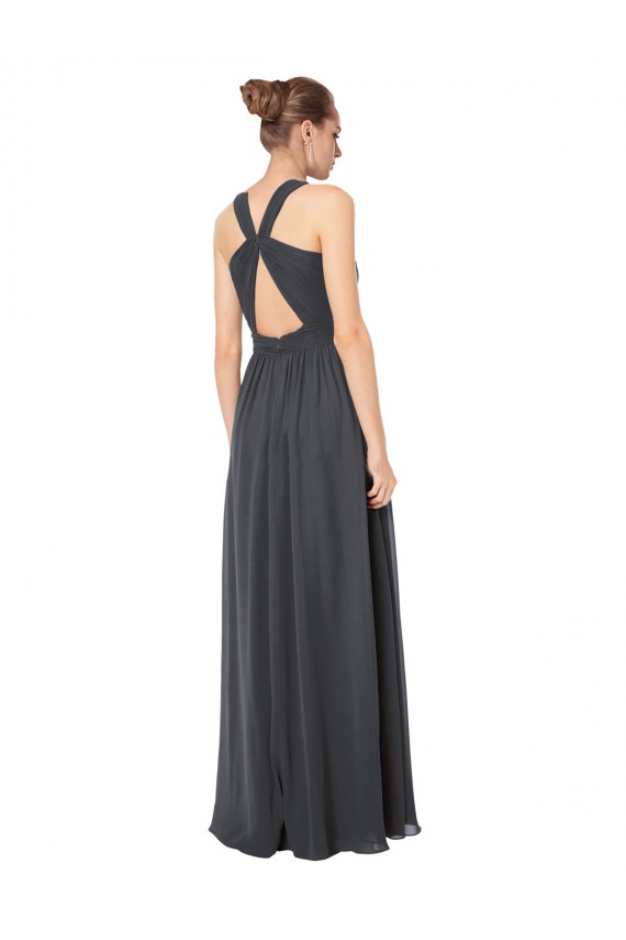Sleeveless Stormy Silver Keyhole Back A-Line Halter Neck Bridesmaid Dress Lincoln